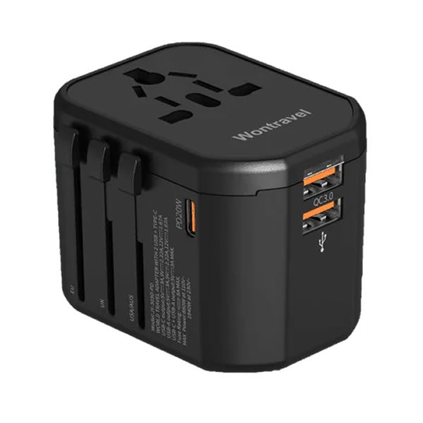 Volkano Worldwide Series PD 20W + QC Travel Adapter plug with 4 USB Charge Ports - Black Cheap