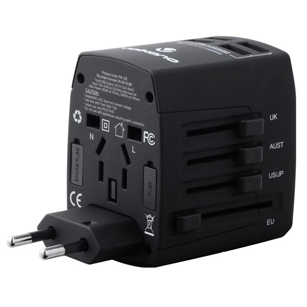 Volkano Worldwide Series PD 20W + QC Travel Adapter plug with 4 USB Charge Ports - Black Cheap